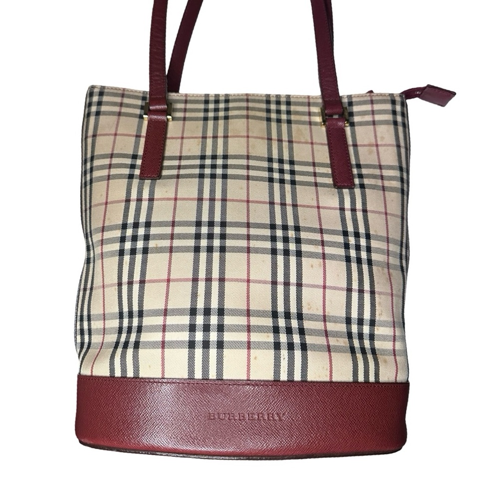 BURBERRY zip top nova check tote - leather handles and trim - pre loved vintage - Picture 3 of 13
